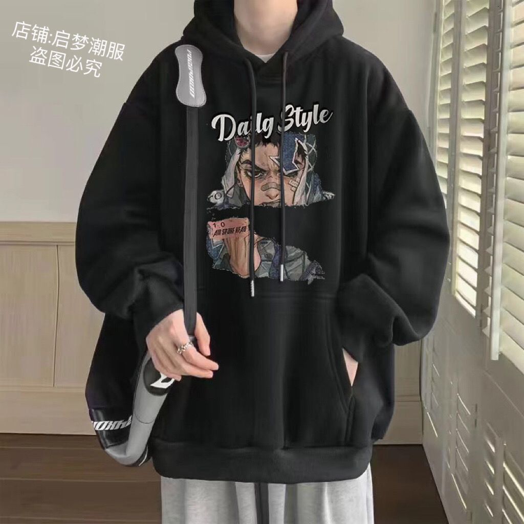 Hoodie Pure Cotton Niche Fleece Thickened Printed Hooded Jacket Autumn Winter American Style New Top Trendy Brand Couple Loose Fit