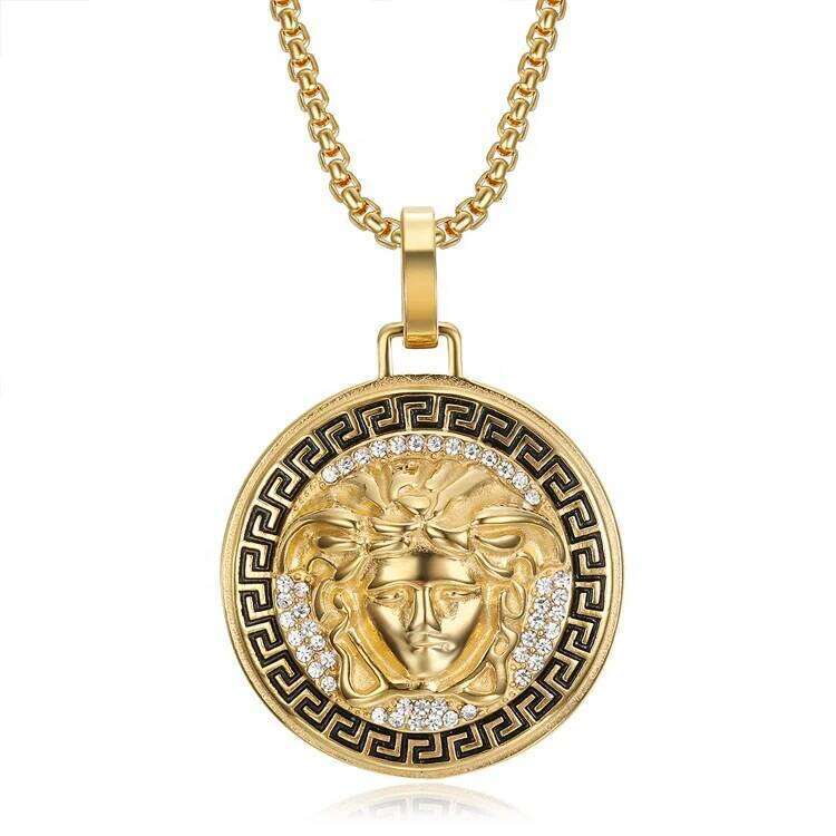 Hiphop Jewelry Stainless Steel Crystal Medusa Pendant Necklace For Men And Women