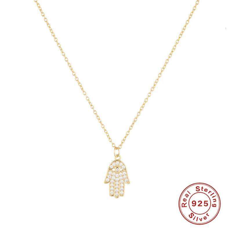 Aide 925 Sterling Silver Punk Bling Ice Out Hamsa Hand for Men Women Gift Fatima Zircon Palm Pendants Necklace Jewelry