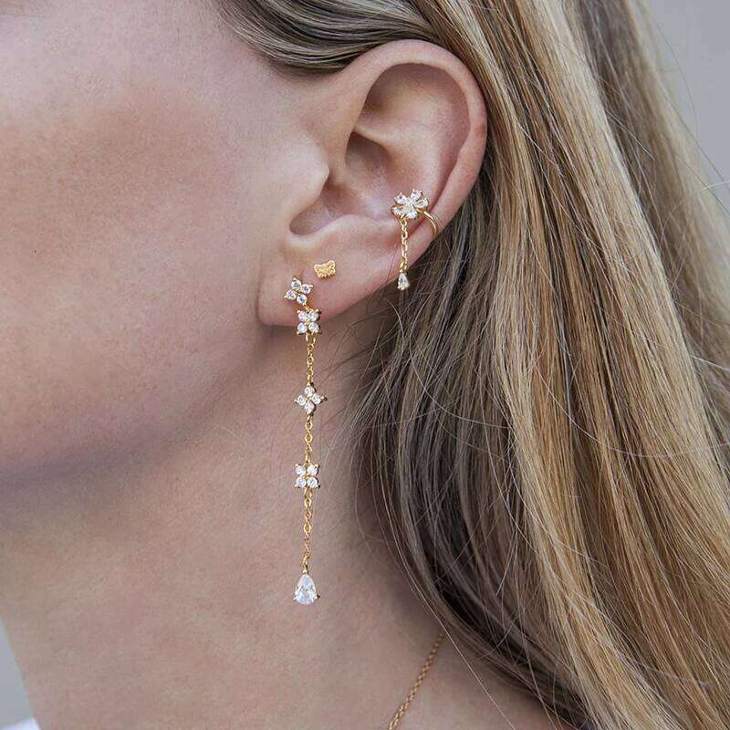Aide 925 Sterling Silver Cross Long Tassel Drop Earrings For Women Girls Flower Rhinestone Chain Dangle Earring Brincos Jewelry