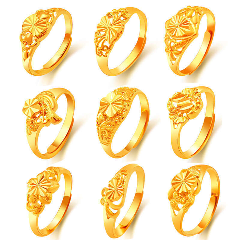 Fashion Ring Gold Plated Sweet Imitation Gold Open Ring for Women Flower Copper Alloy Accessories Wedding Party Ring