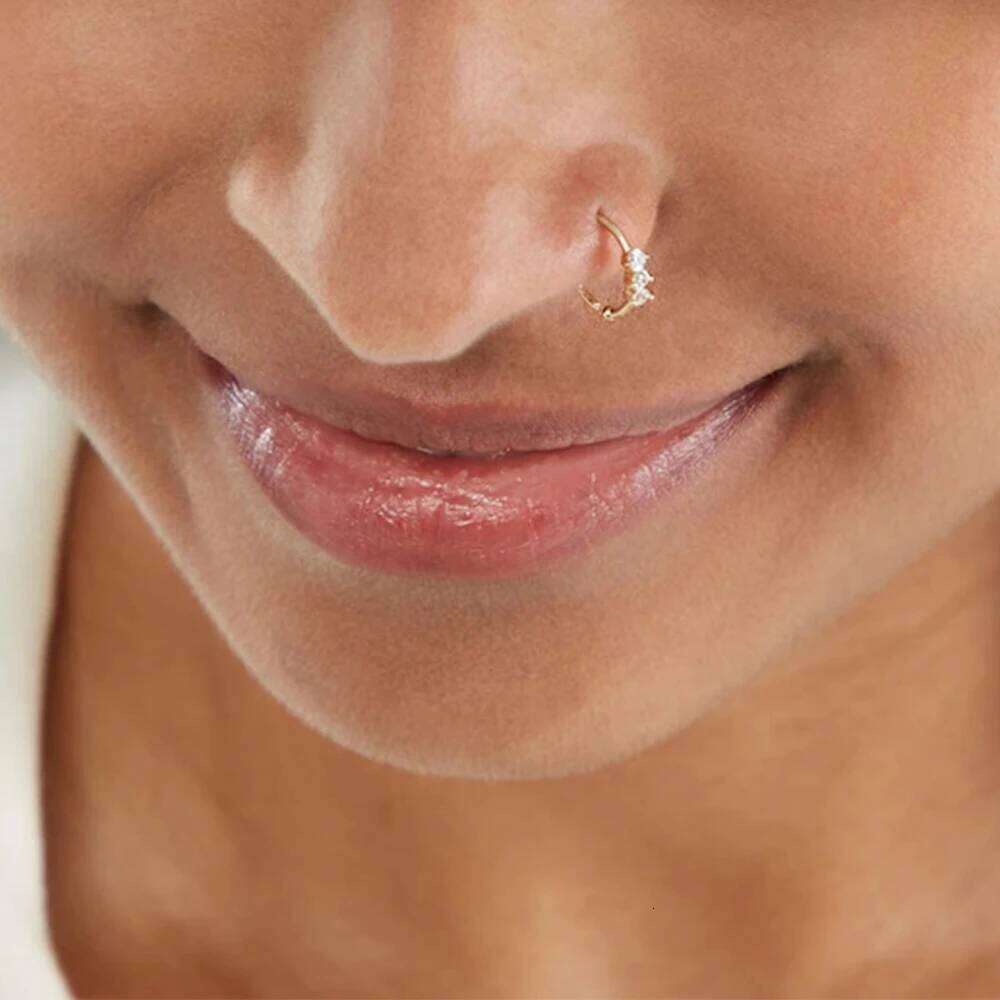 Aide 925 Sterling Silver Sparkling CZ Zircon Clips Septum Ring Hoop Cartilage Tragus Helix Small Piercing Nose Rings
