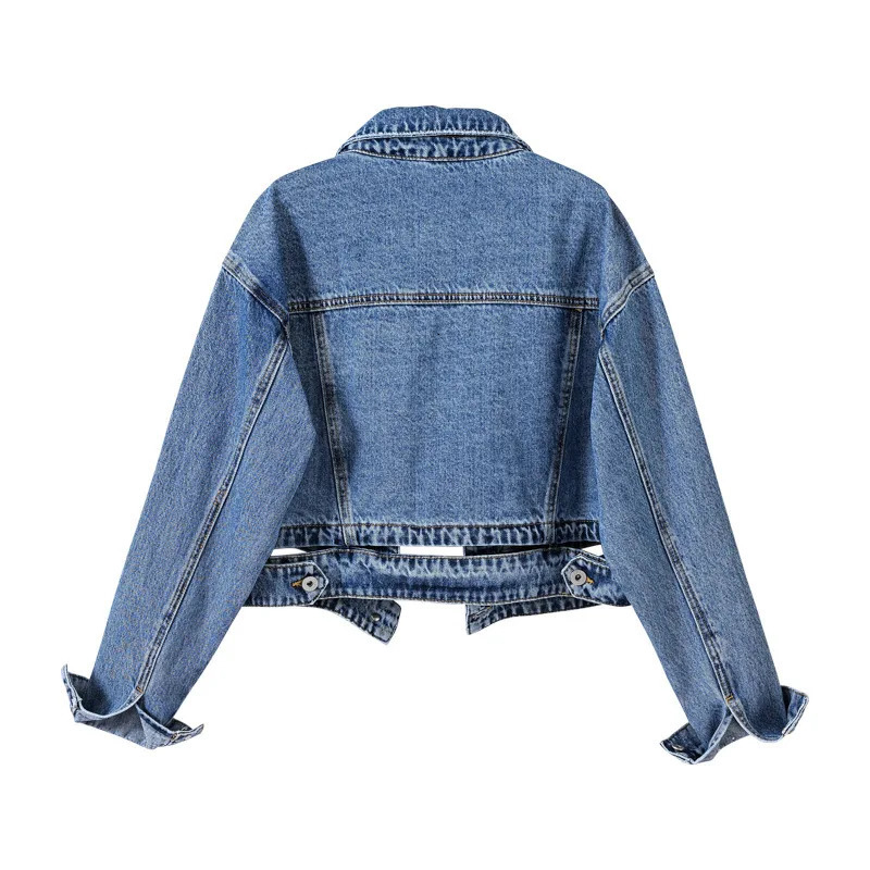 Womens Trendy Streetwear Spring Autumn Black Short Denim Jacket Coat Female Vintage High Waist Long Sleeve Jean Outerwear 251231