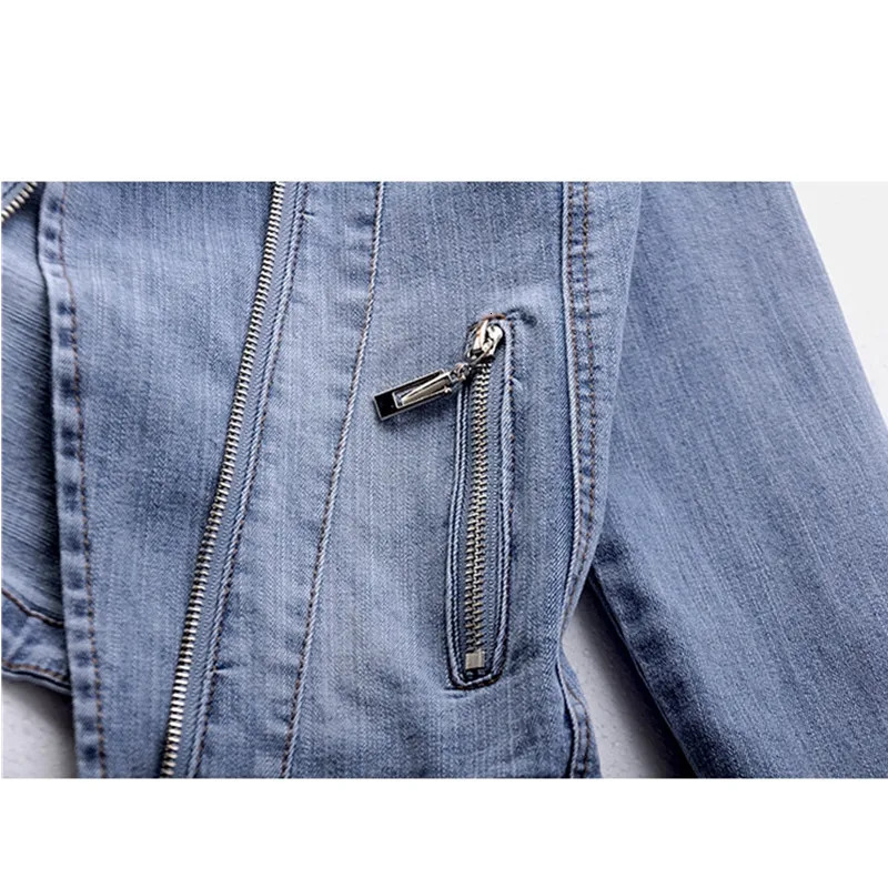 Short Zipper Stretch Denim Jacket Women Slim Vintage Spring Autumn Lady Longsleeved Motorcycle Coat Casual Female Jean Outwear 251231