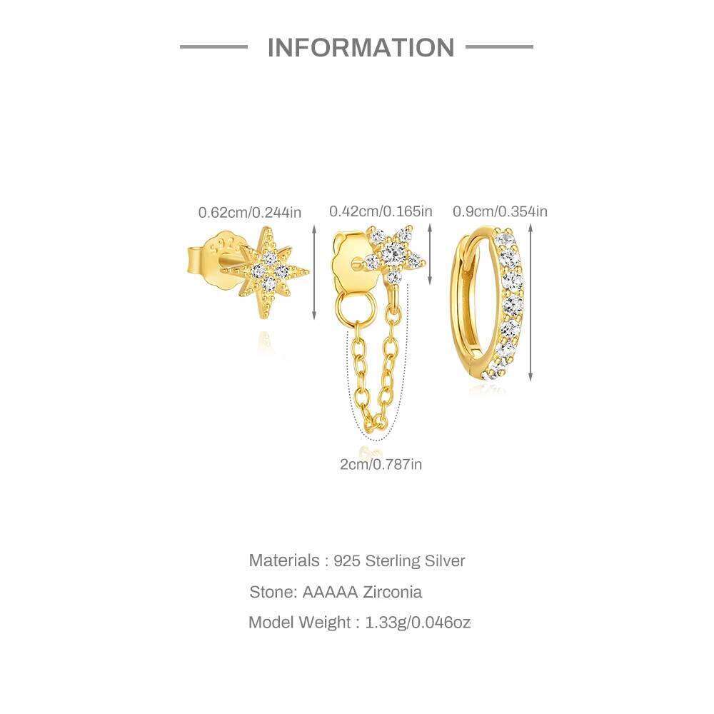 Aide 925 Sterling Silver 3pcs Flower Zircon For Women Jewelry HandMakings Findings DIY Star Earrings Set pendientes