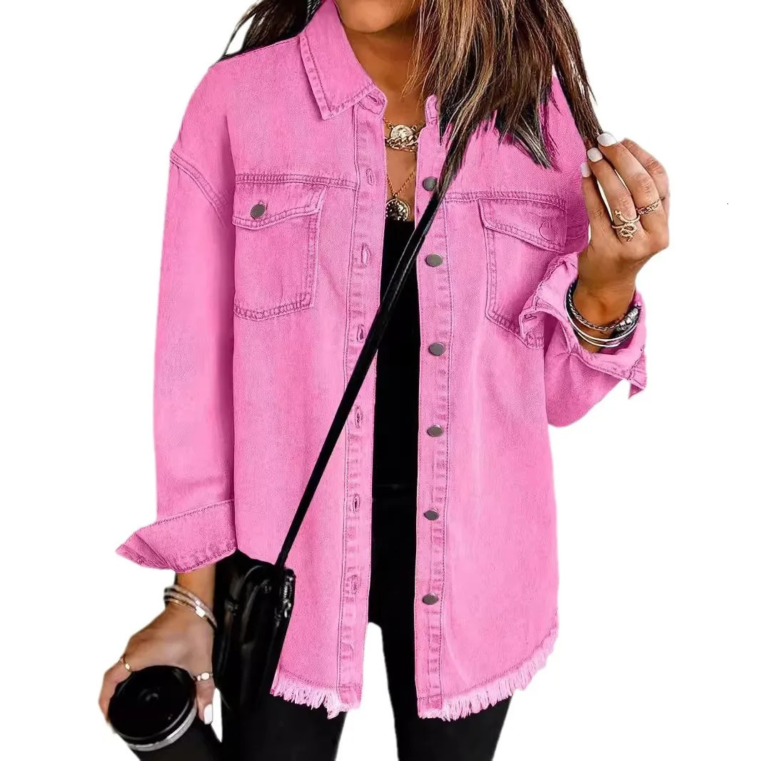 Women Denim Coat Shirt Coats Turn Down Collar Y2k Streetwear Open Stitch Jacket Single Breasted Casual Loose Jackets 251229