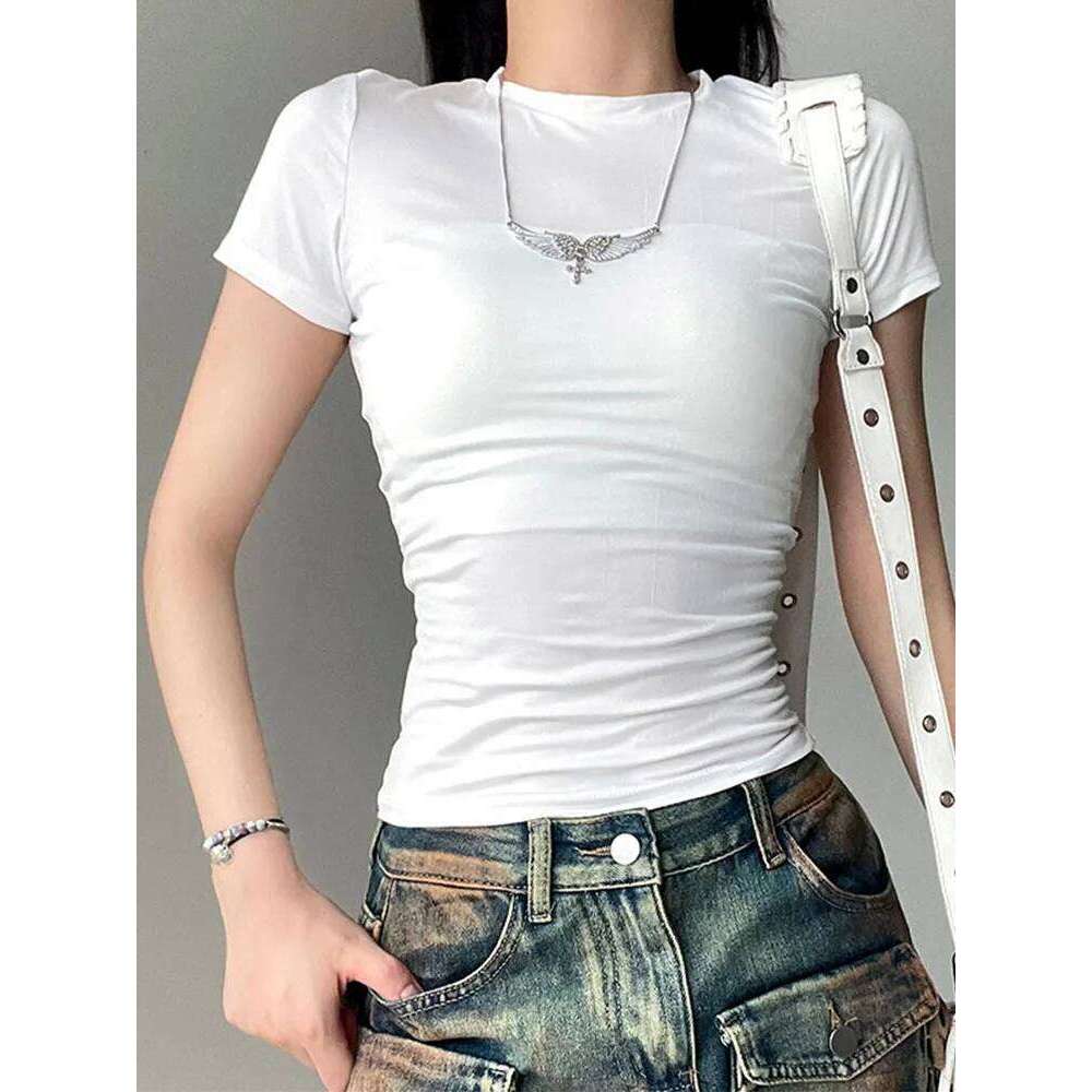 Woman Clothing Short Sleeve T-shirt Slim Fit Tops Female O-Neck Knitted Sheath Tee Shirt Street Wear Sex Sporty 2025 Y2K New