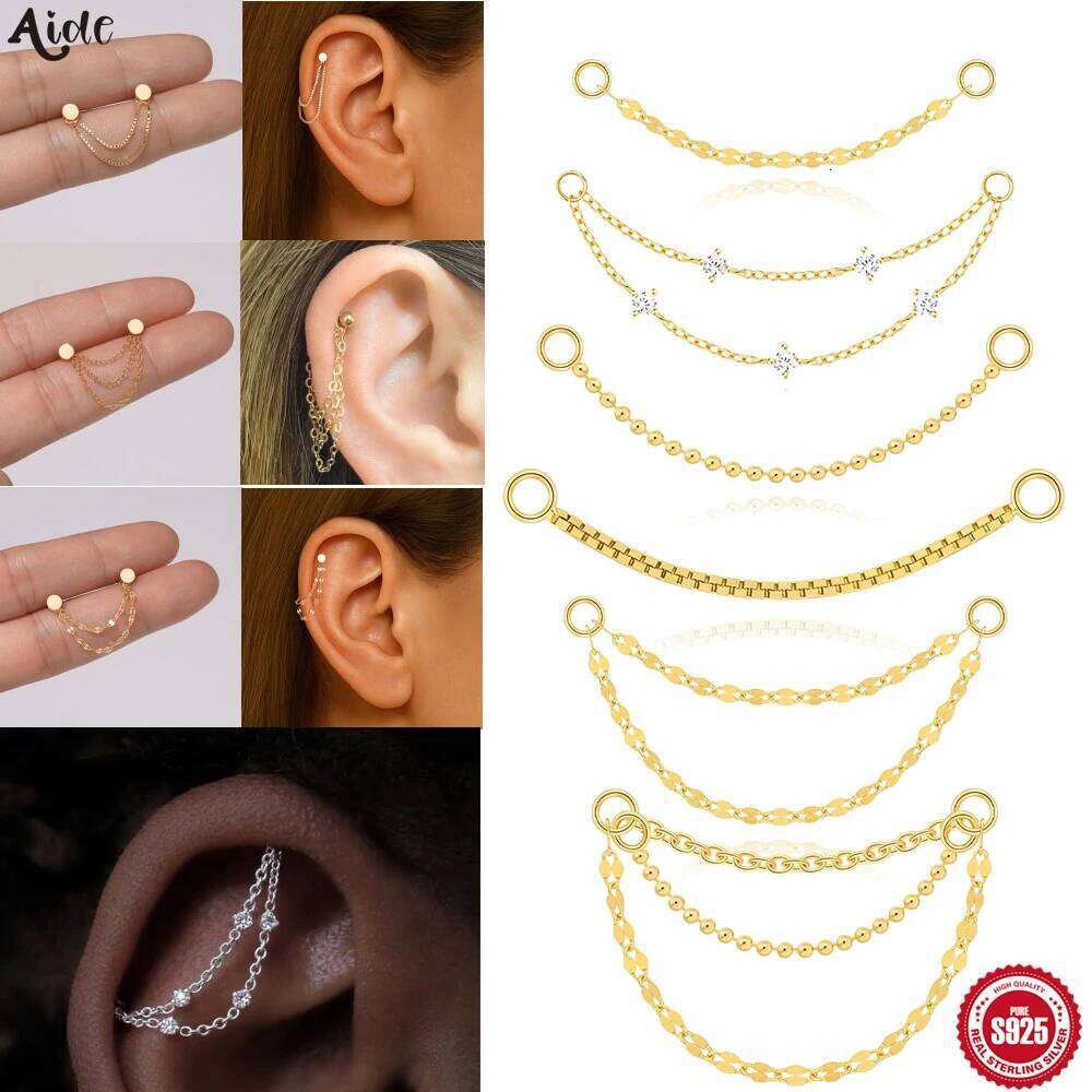 Aide 925 Silver Multi Style Safety Charm Chain Fit DIY Earring Hoops Piercing Bracelet Woemn Ear Studs Jewelry Accessories