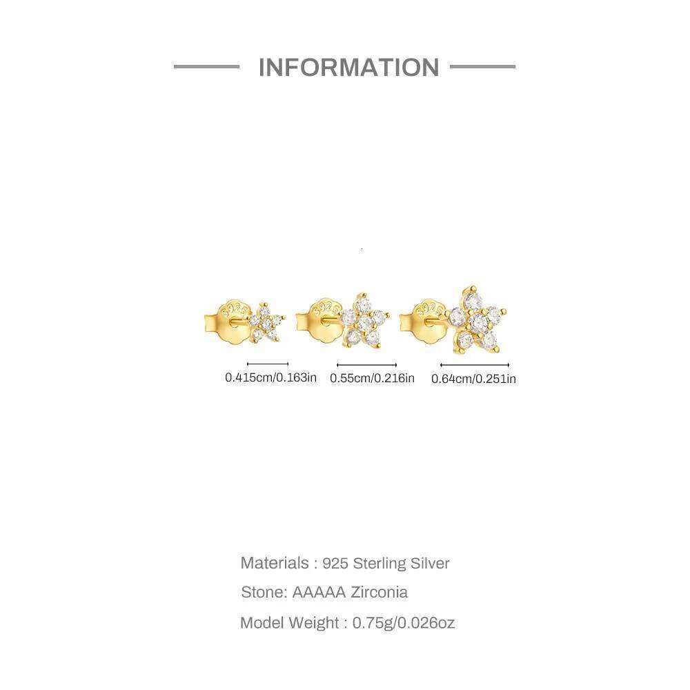 Aide 925 Sterling Silver 3pcs Set 4/5/6mm Flower Shaped Inlaid Zircon Piercing Stud Earrings For Women Bohemian Elegant Jewelry