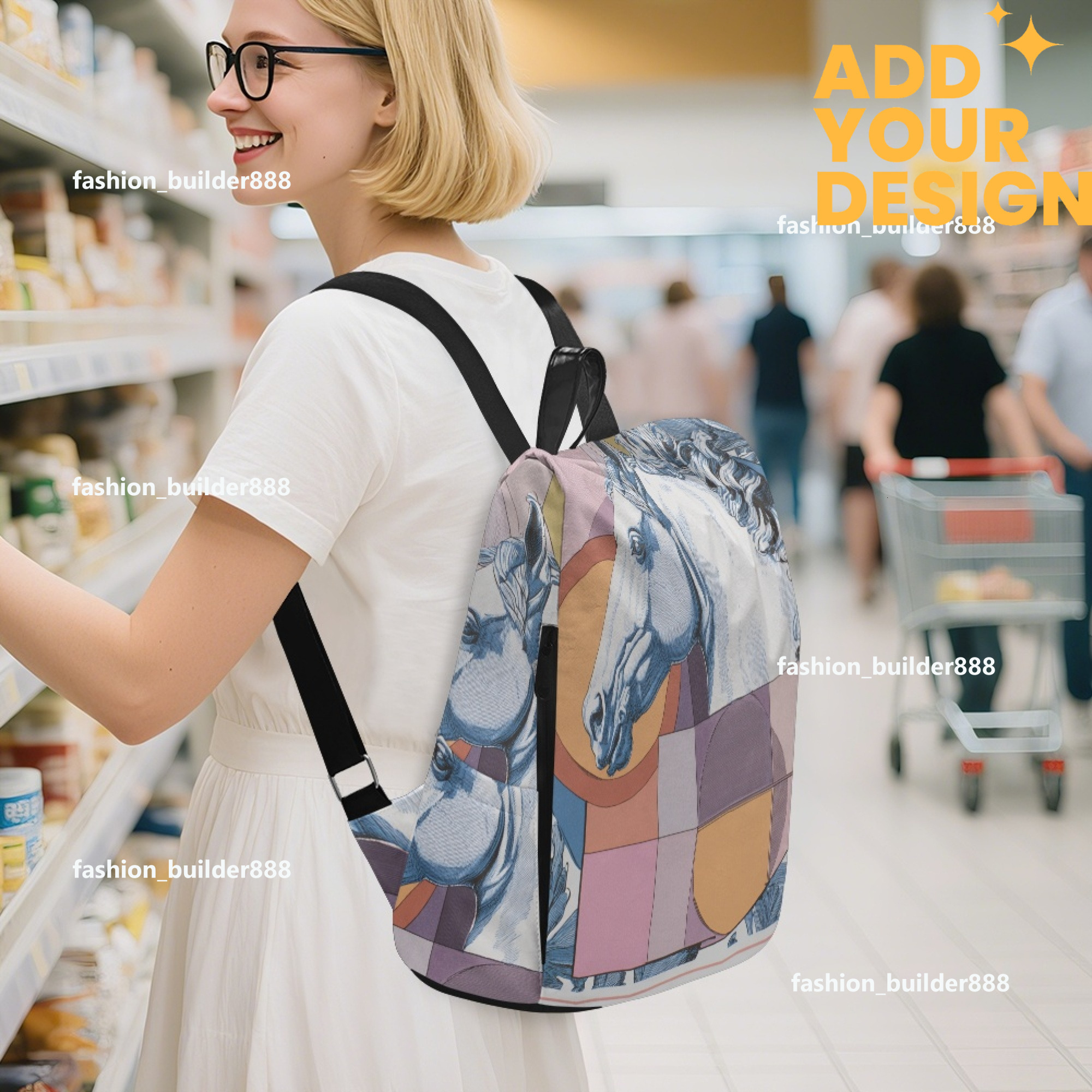 Custom H Designer Fashion Anti Theft Backpack Luxury Horse Pattern Unisex Full Print Backpack Laptop Bag Travel Bag H43