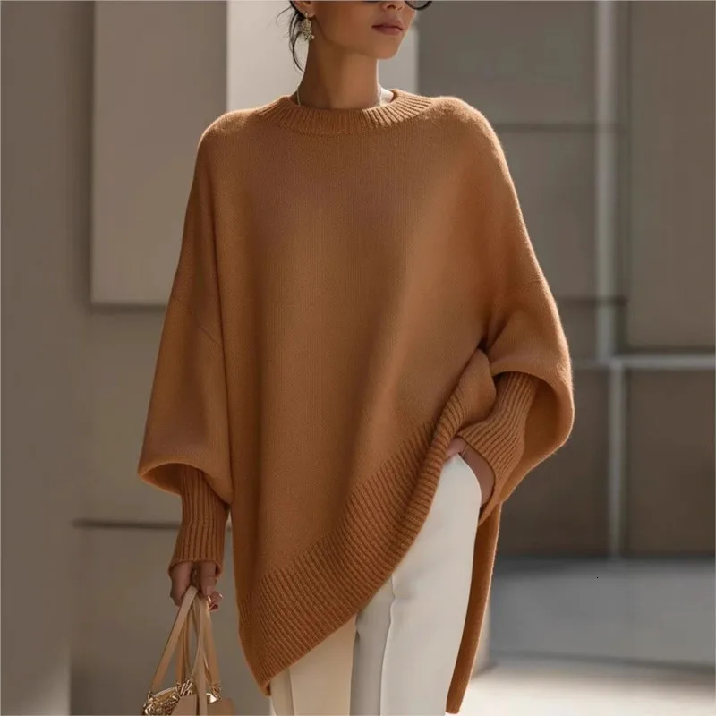 Ladies Batwing Sleeve Knitted Sweater Shoulder Casual Style Autumn Winter Outerwear Irregular Shaped Knitwear Coat 251231