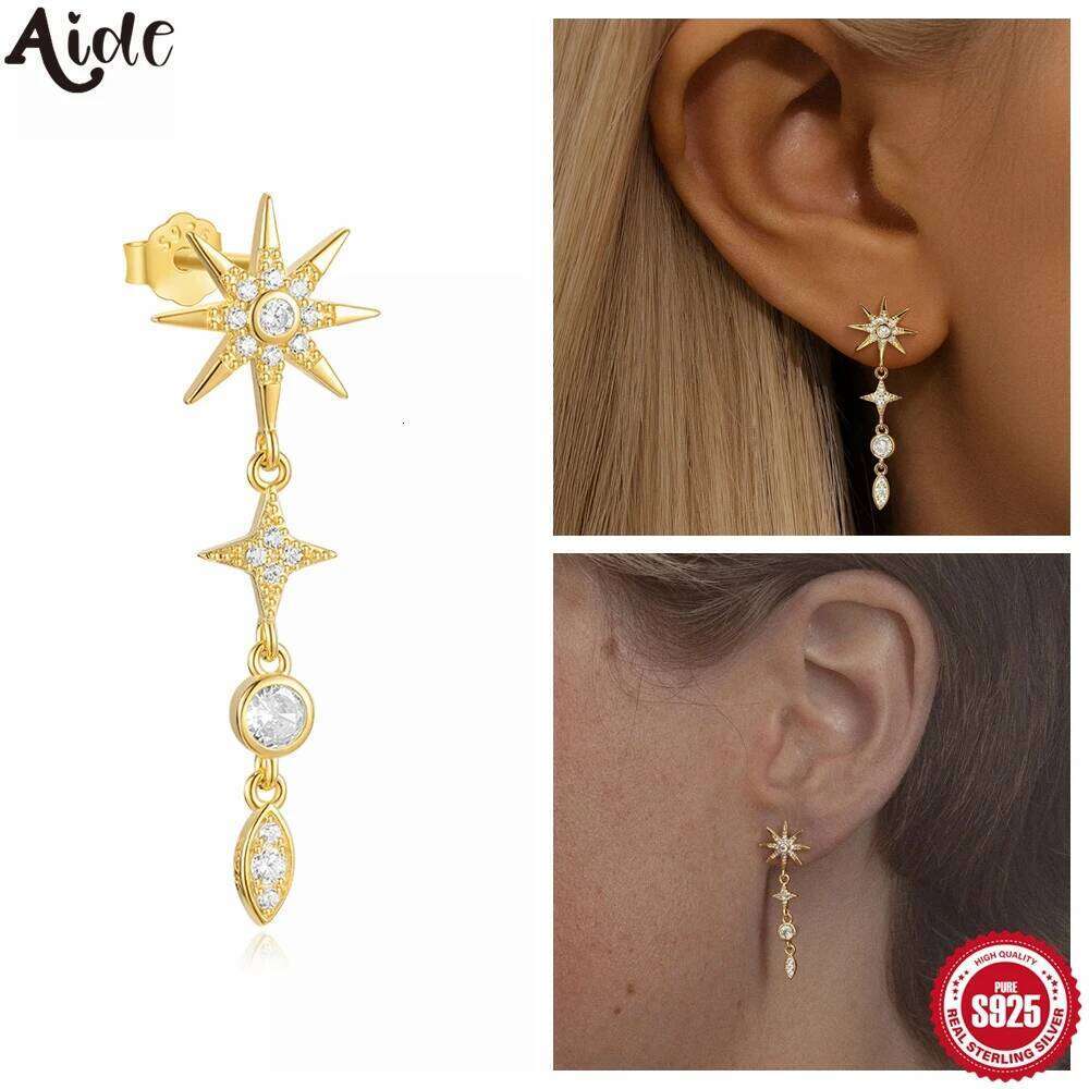 Aide Female Dangle for Women Star Starburst North-Star Real 925 Silver Charm Drop Earrings For Girl Fine Jewelry aretes