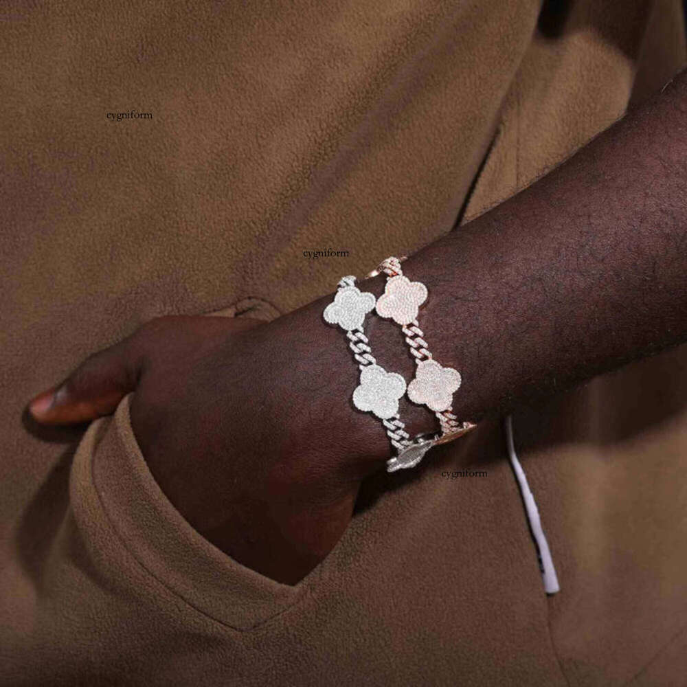 Jewelry Wholesale Four-Leaf Clover Cuban Chain 10kt Pure Gold Lab-Grown VVS Moissanite Fashion Bracelet