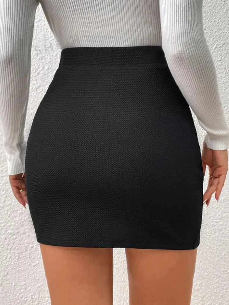 Black Split Mini Skirts Women Summer Sexy Club High Waist Slit Skirt Streetwear Korean Party Fashion Irregular Slim A Line 251231
