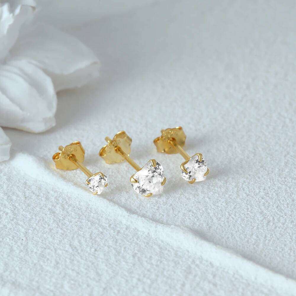 Aide 925 Sterling Silver 3pcs Set 3/4/5mm Multi Size Heart Zirconia Chic Stud Earrings For Women 18K Gold Simple Elegant Jewelry