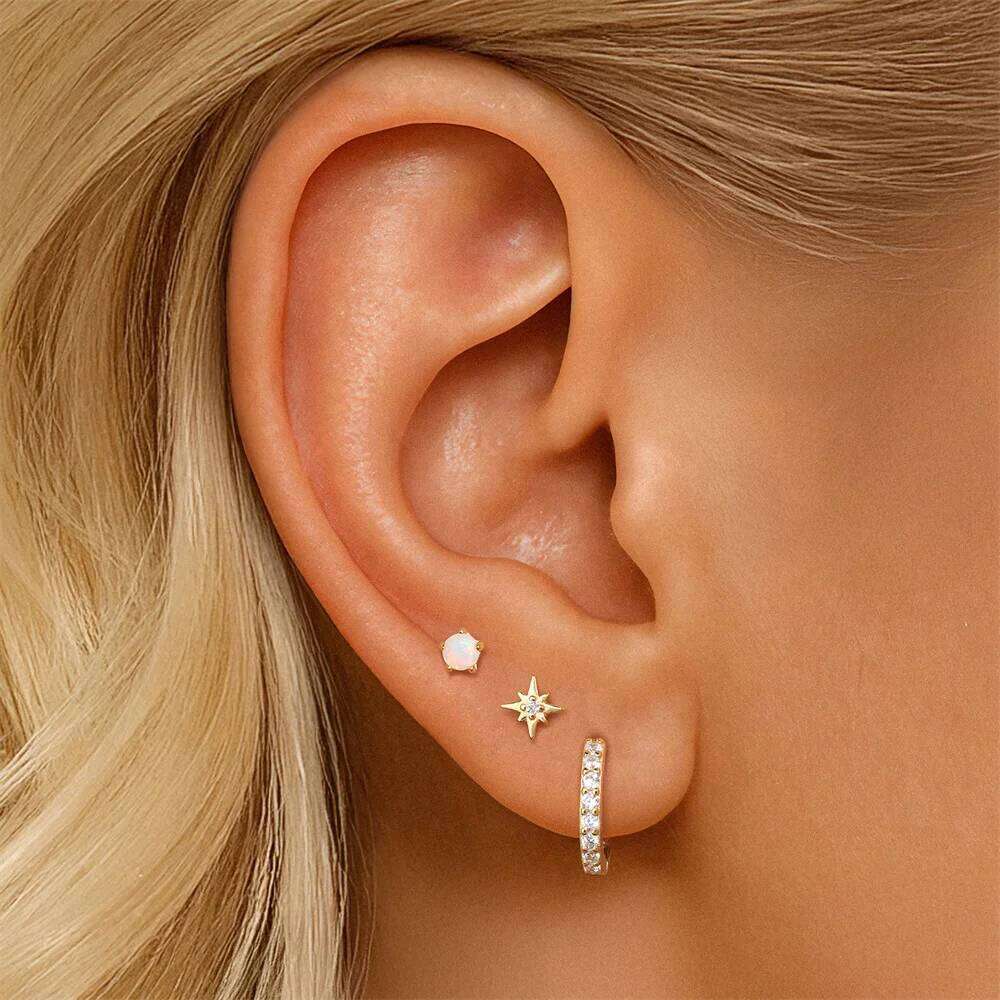 Aide 3pcs 925 Sterling Silver Star Earrings Set For Women Opal Cartilage Ear Bone Studs Student Christmas Party Gifts Jewelry