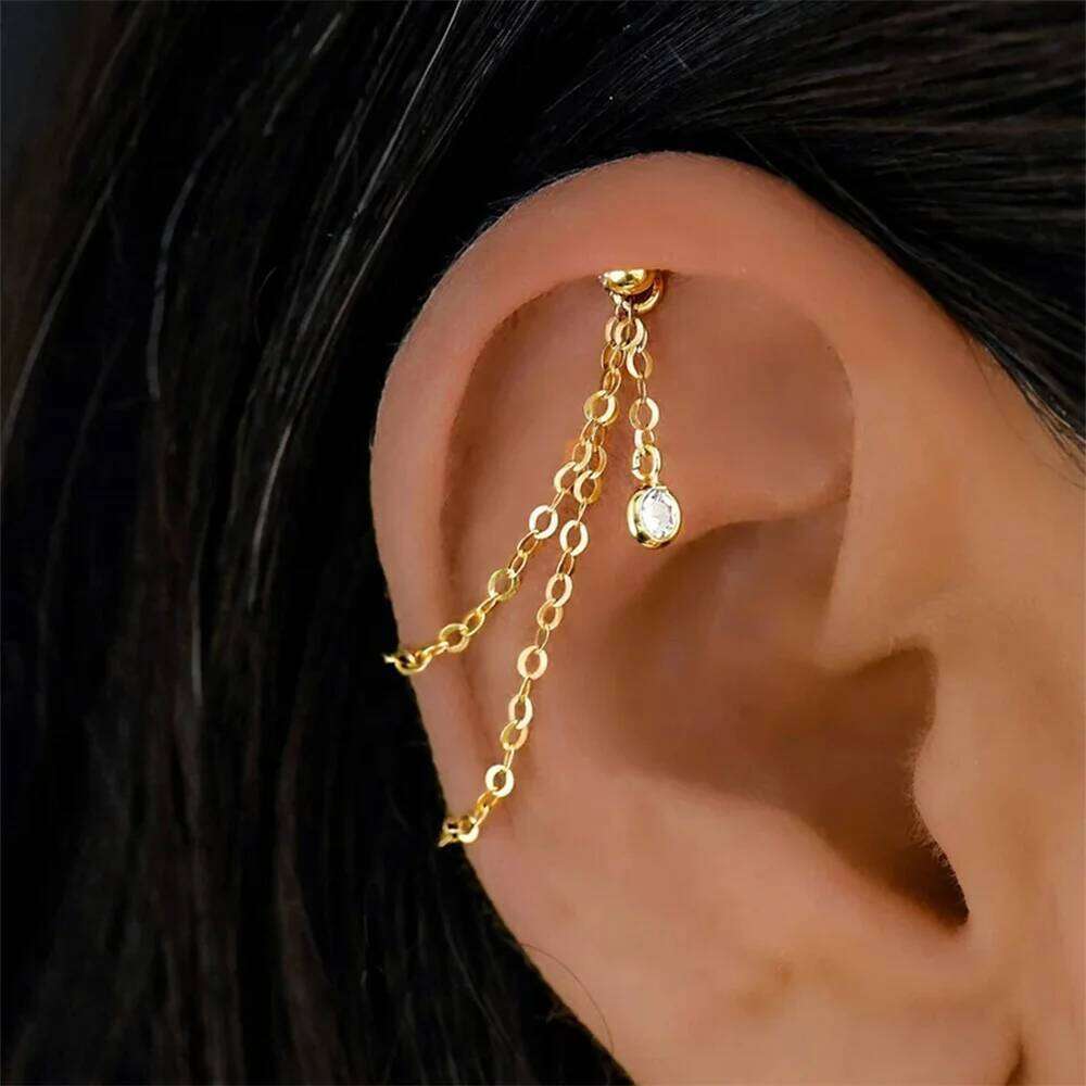 Aide 1PC 925 Sterling Silver Tassel Piercing Earrings Chain Charm Accessories For Woman Shiny Earring Charms Jewelry Gift