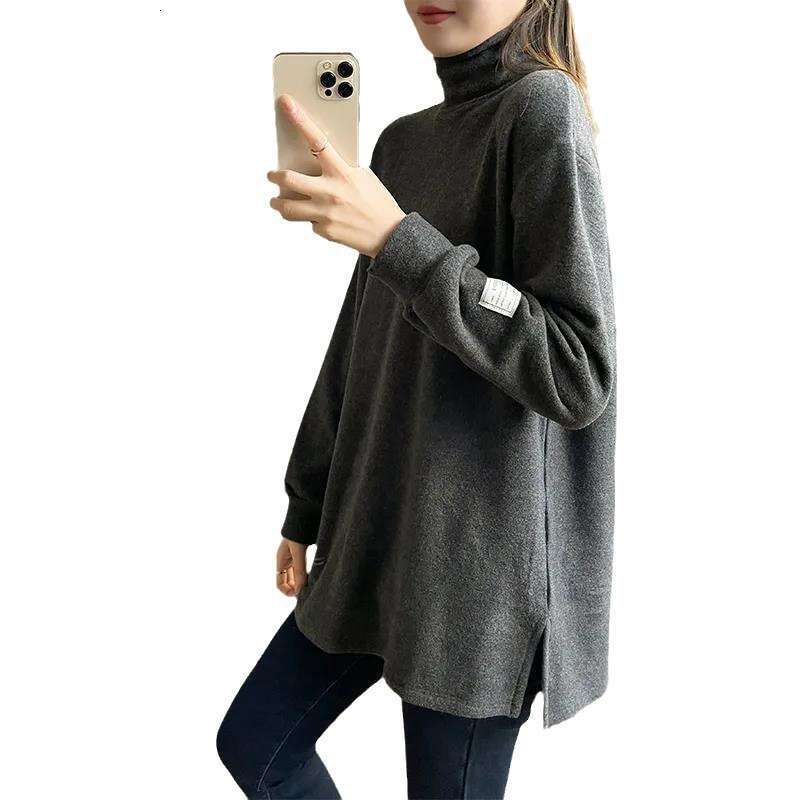 High Neck Thickened Thermal Base Shirt Women, Loose Fit Slimming Plus Size Long Sleeve T-Shirt for Autumn and Winter