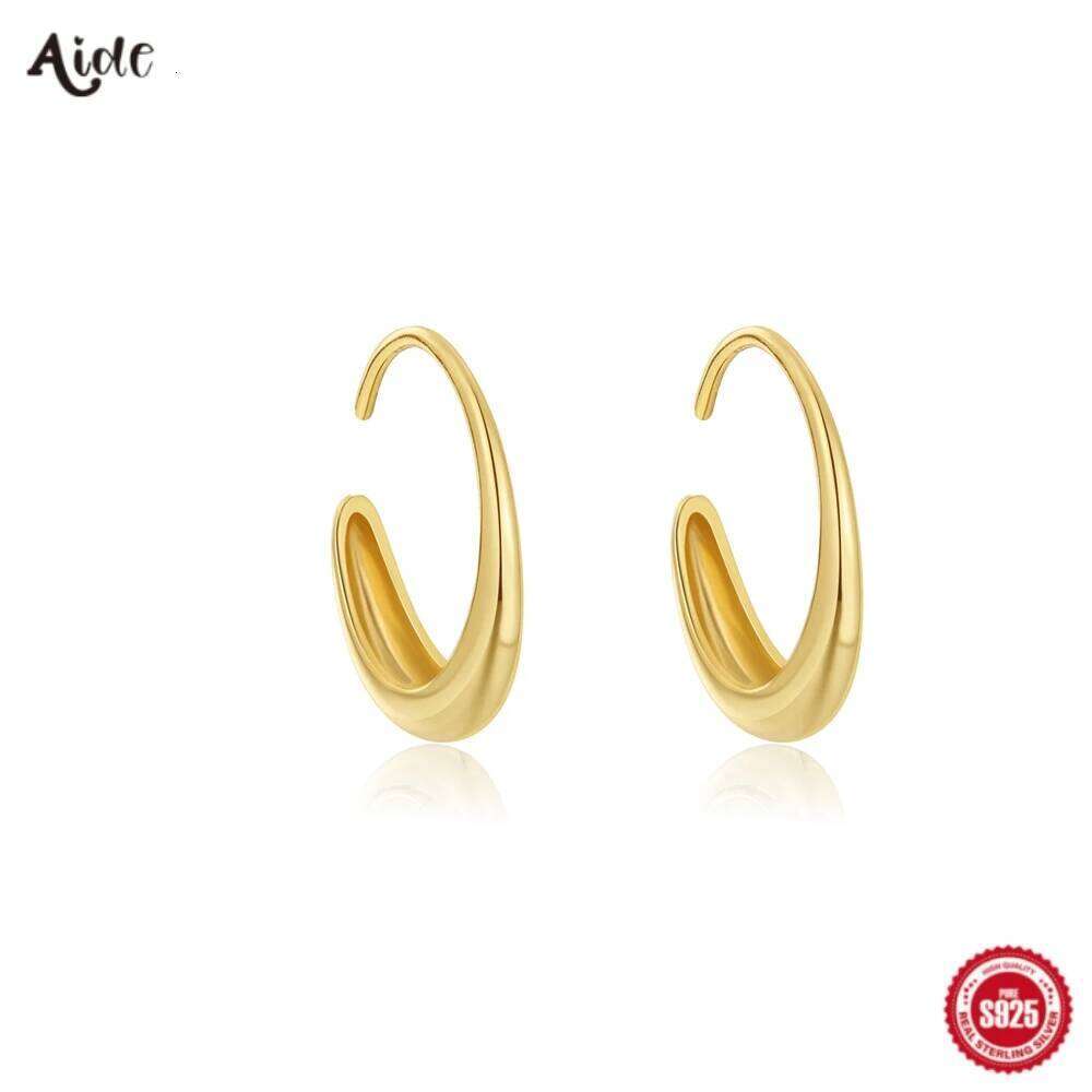 Aide 925 Sterling Silver Water Drop C Shaped Gold Hoop Piercing Earrings For Women Simple Luxury High Quality Fine Jewelry Gift