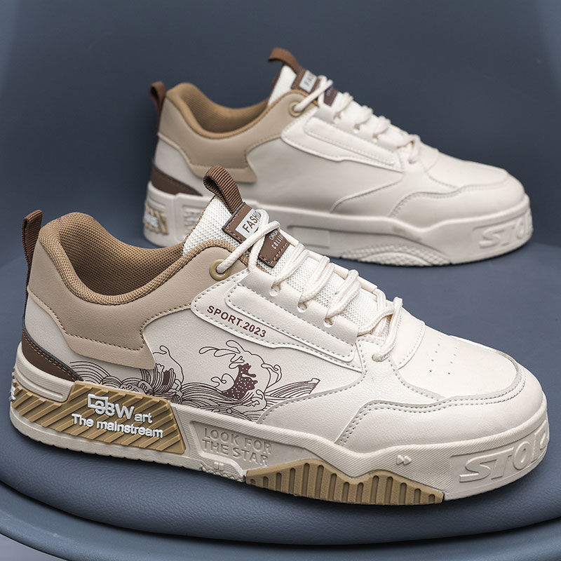 Free Shipping 2026 Art Wave Pattern Casual Sneakers - Beige White blue Trendy Board Shoes for Daily/Streetwear 39-44