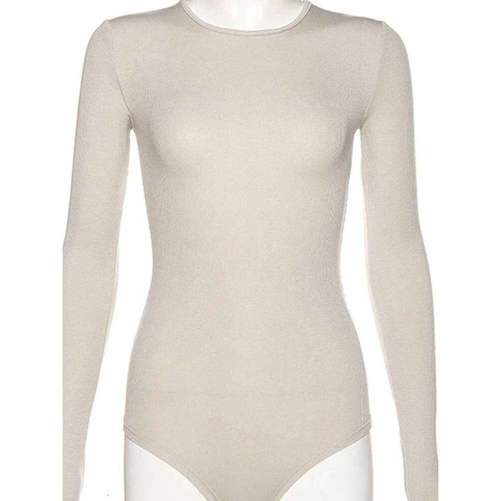 Slim Ladies Sexy Solid Fashion Skinny Bodycon Women Long Sleeveles O-Neck Casual Black Beige Female Bodysuit