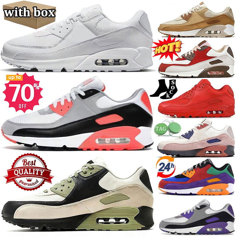Designer 90 Running Shoes 90s Sports 90 Sneakers Mens Trainers Surplus Black Desert Camo Wolf Grey Midnight Navy Infrared UNC Vintage Green Womens Outdoor with box
