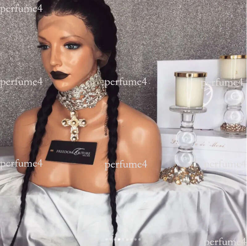 Chemical fiber front lace wig women half-hand hook stylish black long straight hair big jaundice fish bone braids