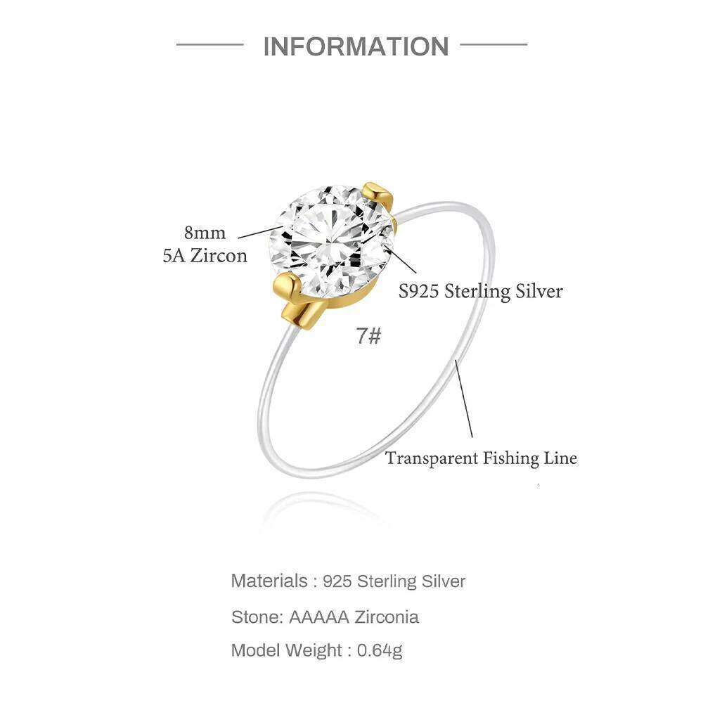 Aide 925 Sterling Silver Personality Invisible Transparent Fishing Line Sparkling Zircon for Women Niche Design Sense Ring