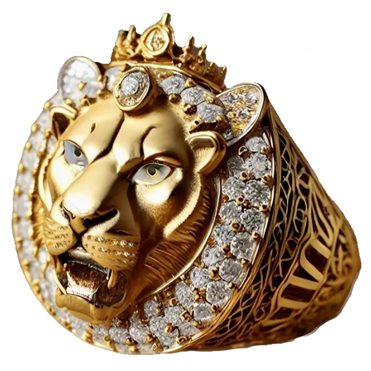 Luxury Brand Designer Jewelry Hot-Selling Hip-Hop Crown Gold Lion Full Diamond Zircon Ring Fashionable Men's And Women's Holiday Party Jewel