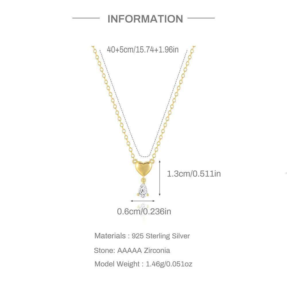 Aide 925 Sterling Silver Necklaces Cute Heart Korean Fashion Style Chain Necklace For Women Jewel Water-drop Collar Pendant Gift