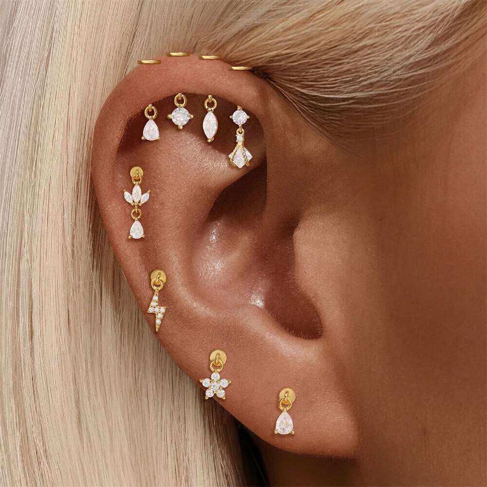 Aide 925 Sterling Silver Shiny CZ Button Gold Color Flower Piercing Earrings For Heart Sexy Navel Rings for Women Jewelry