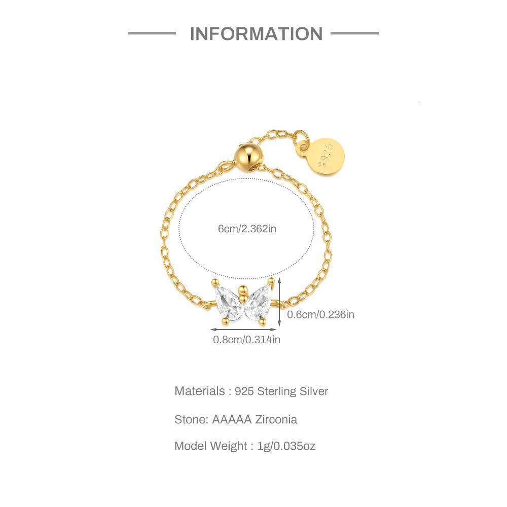 Aide 925 Sterling Silver Beautiful Butterfly Zircon For Women Adjustable Chain Rings INS Korea Trendy Jewelry Gifts 1pc
