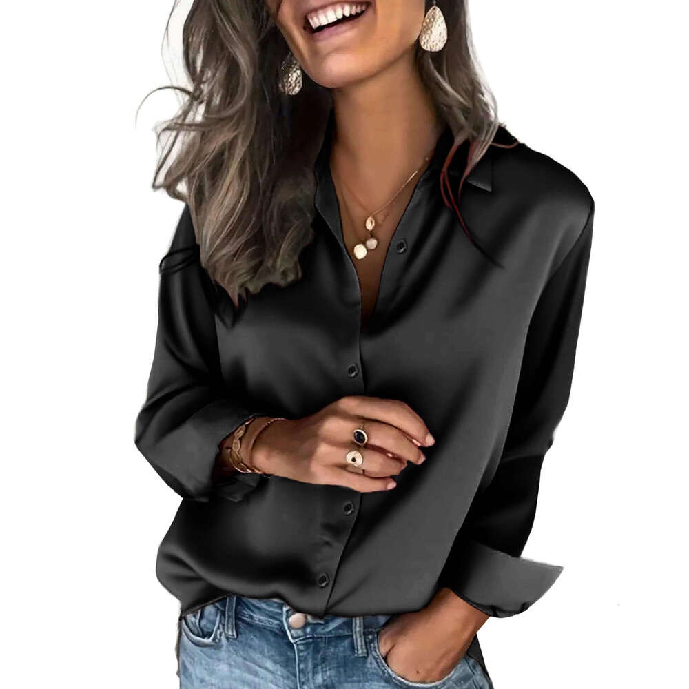 European and American Cross-Border Trade Women's Satin Silk Shirt Long Sleeve Business Casual Top