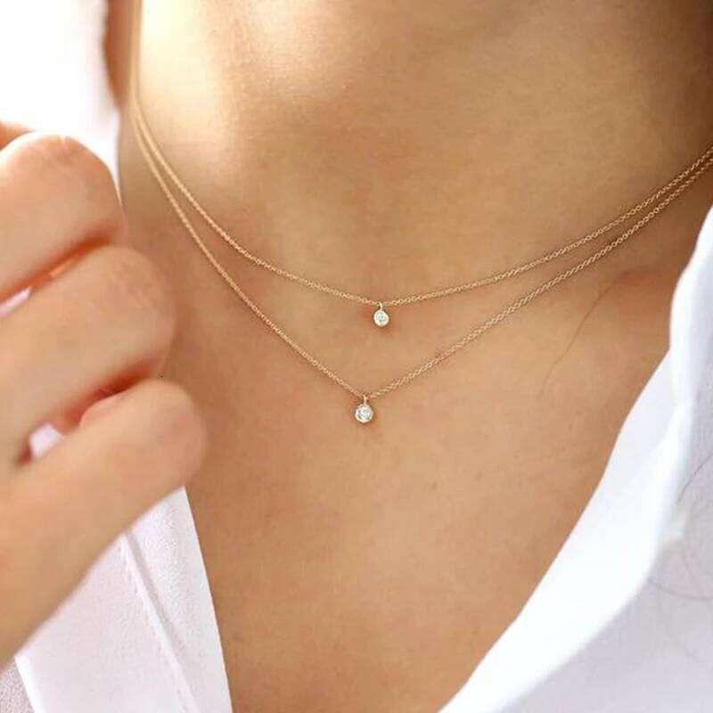 Aide 925 Sterling Silver Shiny Round Zircon Pendant Necklaces Chain Choker Statement Necklace For Women Collares Jewelry Gift