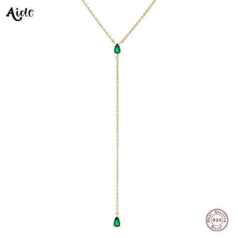 Aide 925 Sterling Silver Elegant Y Shape For Women Temperament Long Chain Tassel Water Drop CZ Zircon Pendant Necklace