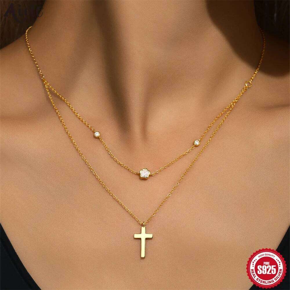 Aide 925 Sterling Silver Lady European And American Luxury Double-layer Multi-layer Love Pendant Necklace 1pc