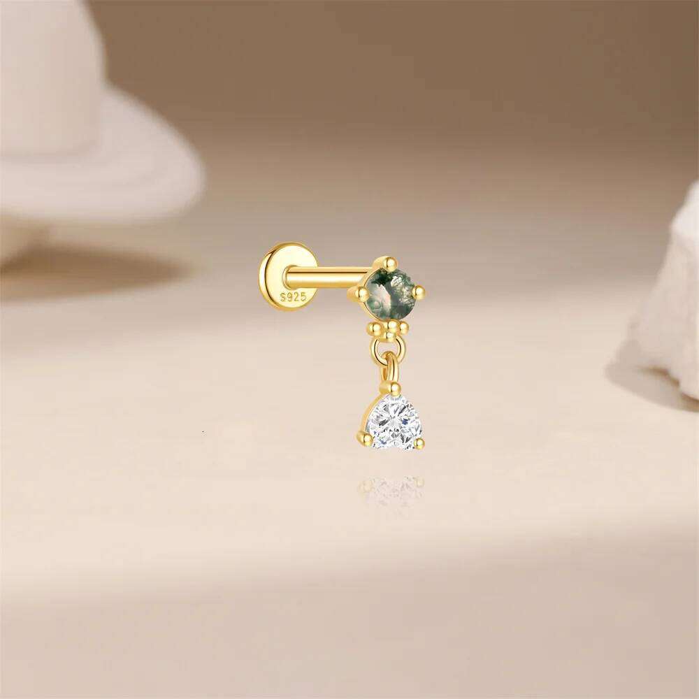 Aide 925 Sterling Silver Small Tiny Green Agate Stud Earrings Gold Color Cut Crystal Studs Ear For Women Jewelry Pendientes 1PC