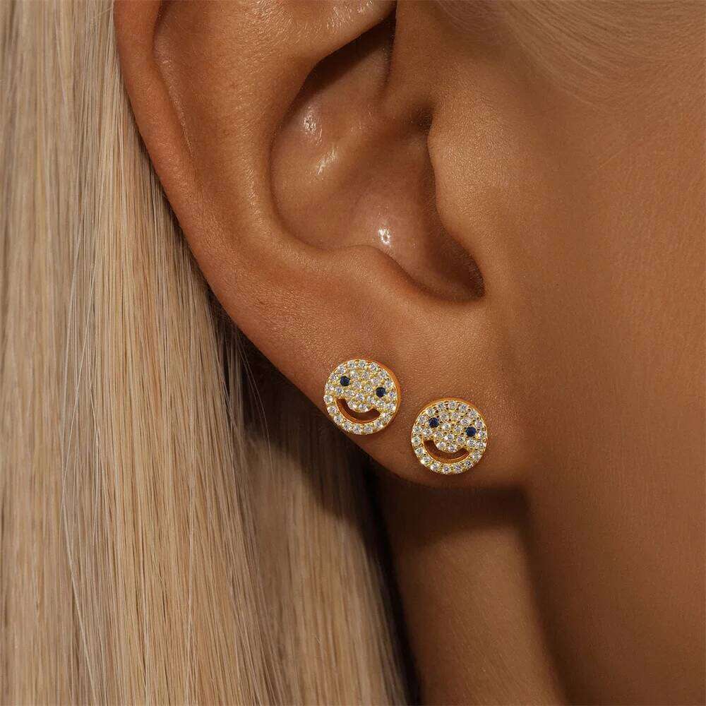 Aide 925 Sterling Silver Zircon Smile Face 18k Gold Plated Earrings Hoop Ear Buckle Party Fashion Jewel Girl Birthday pendientes