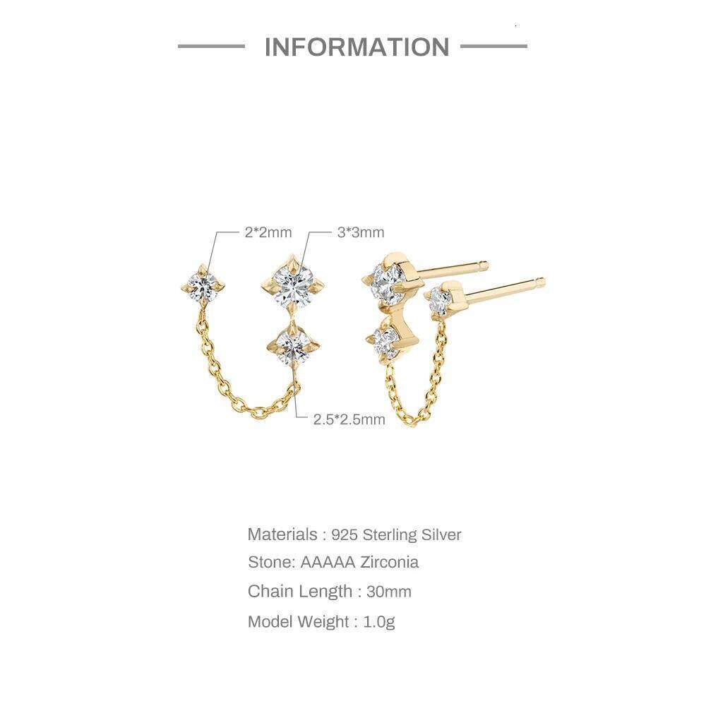 Aide Real 925 Sterling Silver Tassel Chain Minimalism Zircon Drop For Women 18K Gold Earrings Fine Jewelry Party Gift