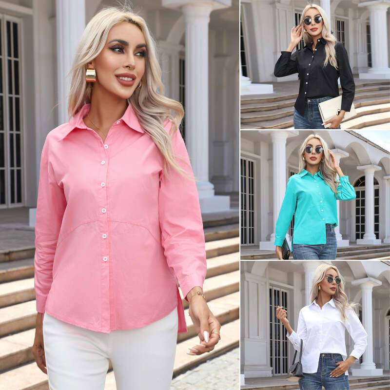 2026 European American Foreign Trade Clothing Spring and Autumn New Women's Pure Cotton Casual Long Sleeve Shirt Ladies' Top