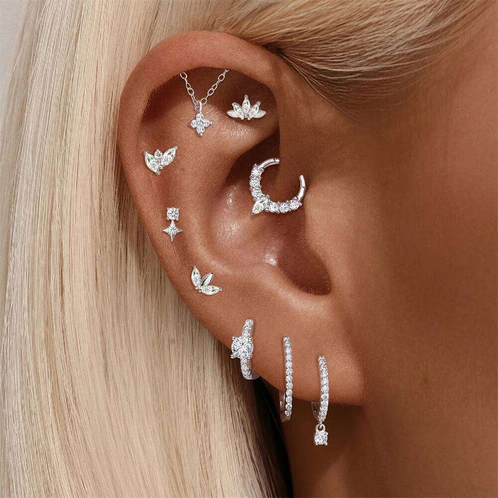Aide S925 Sterling Silver Valentine's Day GiftsMoissanite Piercing Jewelry Multi-Style Layered Ear Looks Stud Earring For Girls