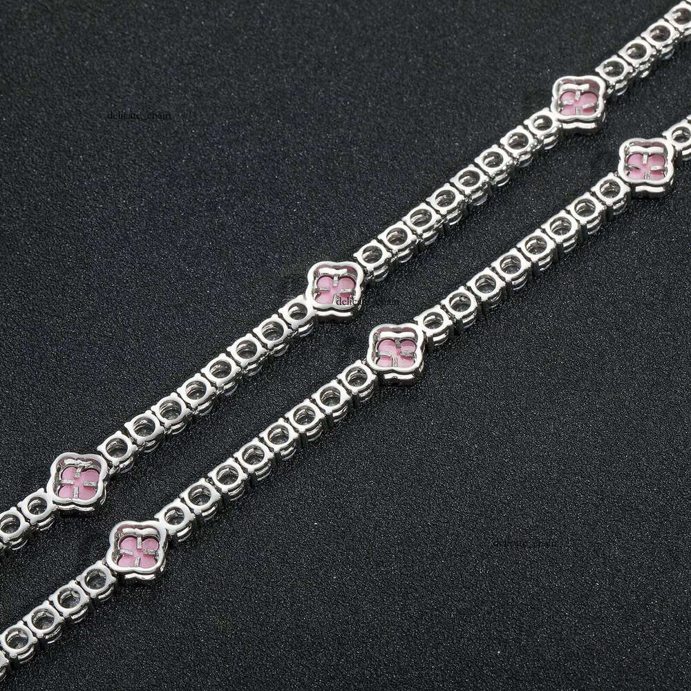 VVS Moissanite 4mm Flower Chain Bracelet Gold Plated Ice CZ Hip Hop Tennis Necklace Women's Fashion Jewelry