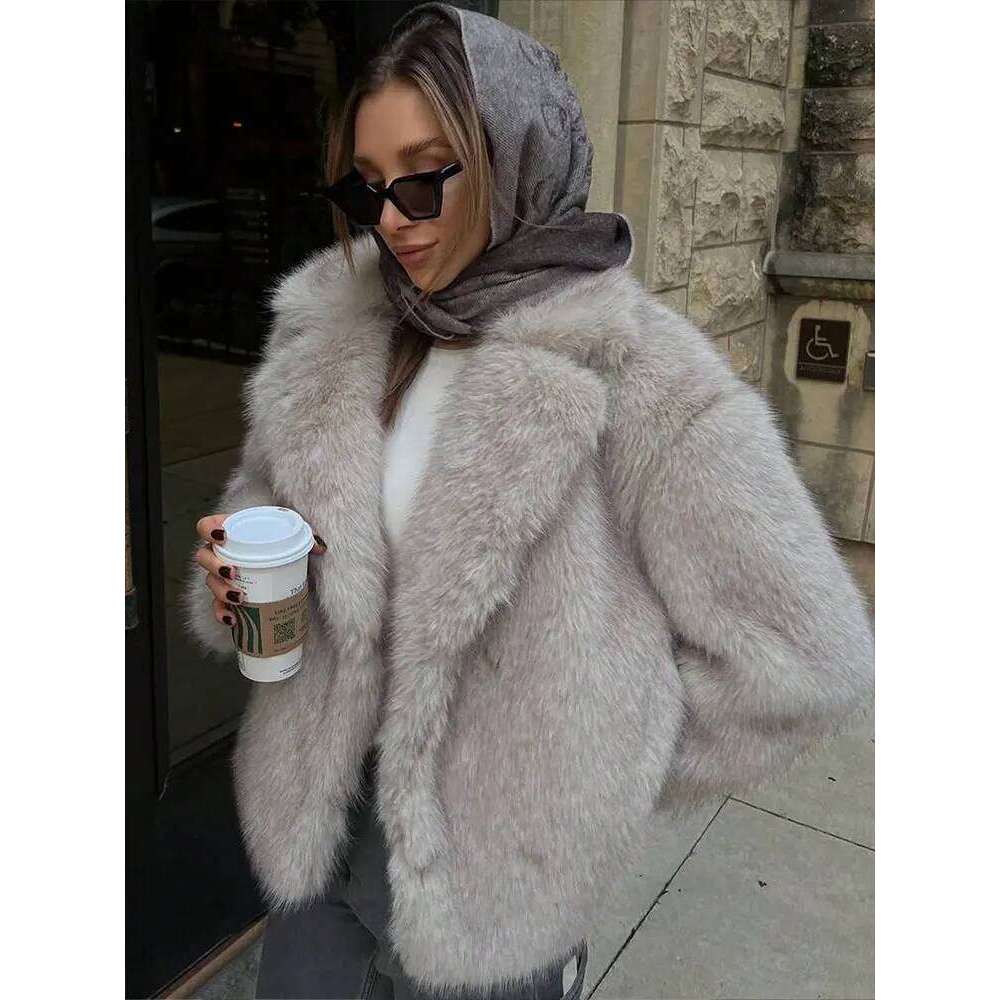 HH Women Elegant Solid Faux Fur Coat Long Sleeve Button Jacket Autumn Winter Warm Outerwear Female Fashion High Street Coats