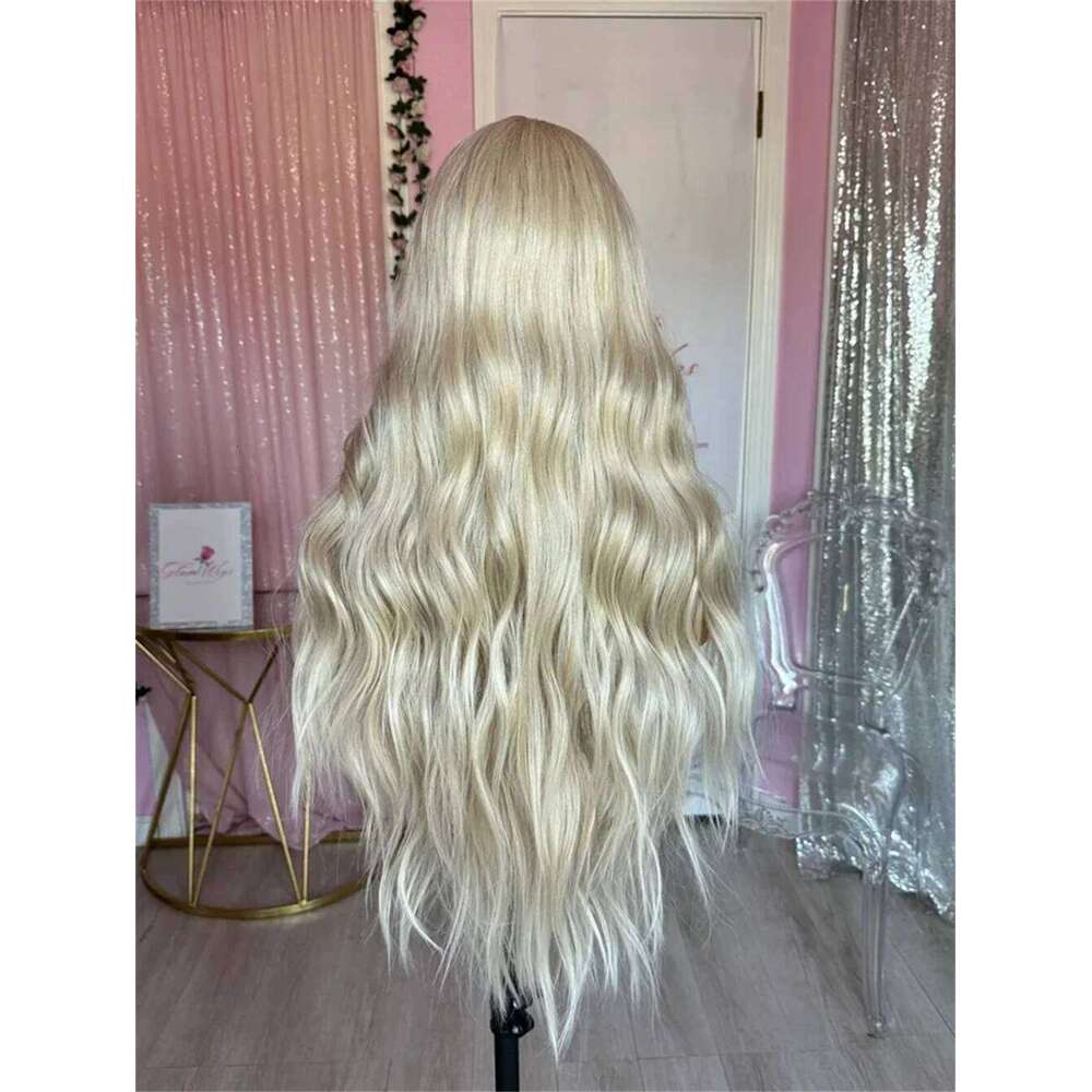 Ombre Lace Front Wigs Women Middle Part Natural Wavy Blonde 13x4 Glueless Synthetic Wig for Daily Party Use