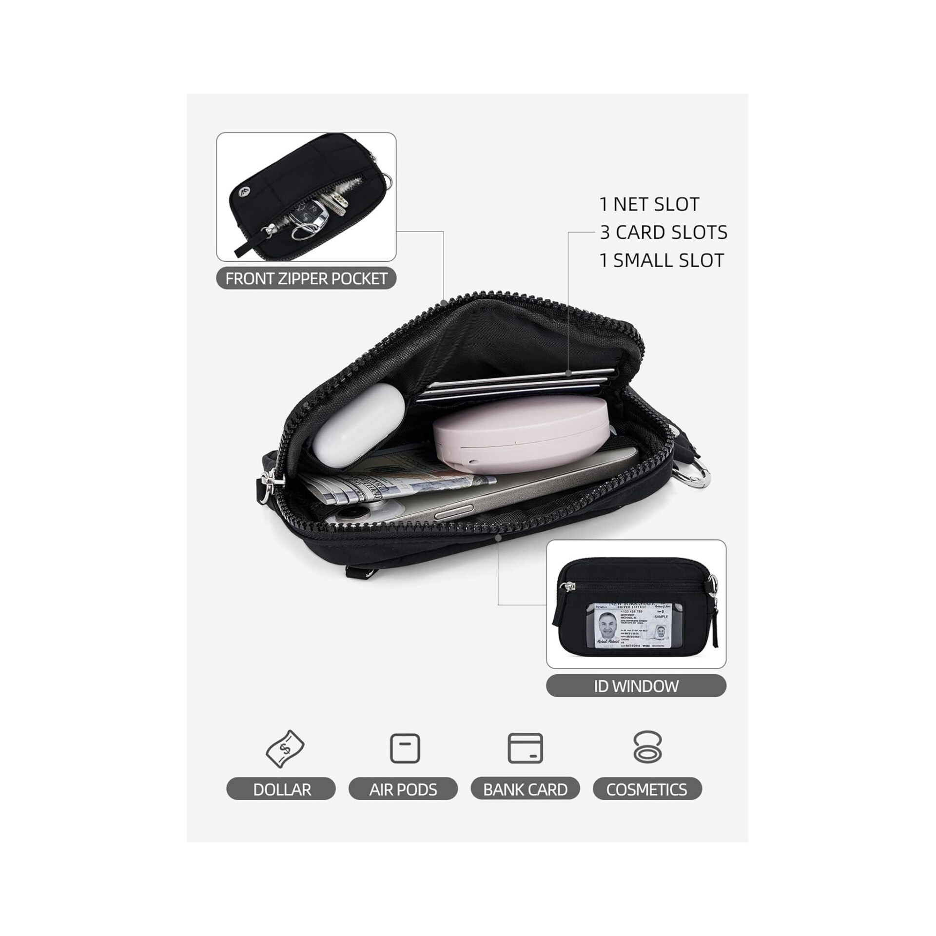 In Stock New Wristlet Wallet Large Capacity Wrinkled Checkered Phone Clutch Transparent PVC Window Women's Coin Purse