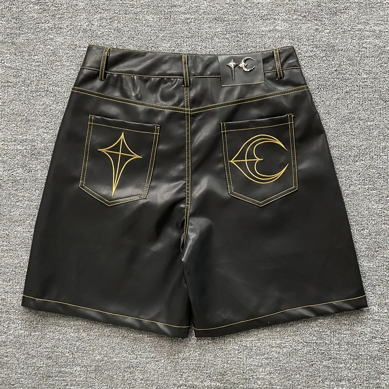 Thug Club Leather Shorts Mens Clothing Daily Casual American High Street Metal THUG CLUB Short Pants 251230