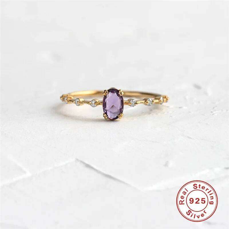 Aide 925 Sterling Silver Romantic Purple Oval Zircon For Women Thin Slim Stackable Wedding Rings Anniversary Gift