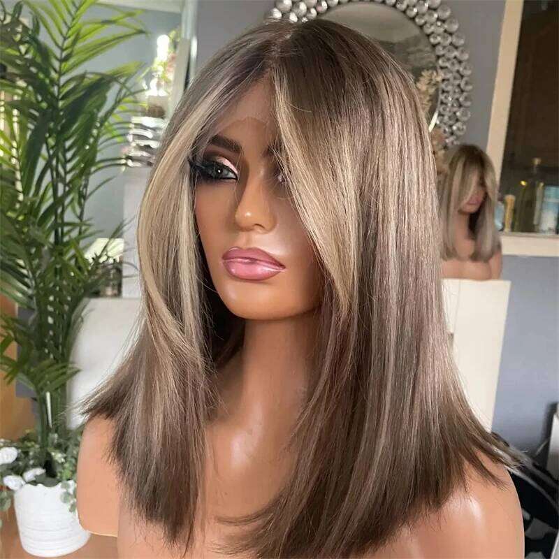 Dark Ash Blonde Highlights Color Straight Lace Front Wigs for Women synthetic Futura Fiber Cosplay Daily Wear Party Women"s Wig