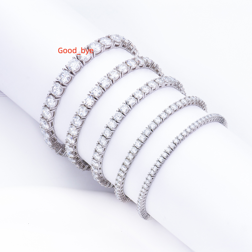 Diamond White Gold Sterling Silver Round Brilliant 2-6mm Moissanite Tennis Bracelet Iced Out Tennis Chain for Man Women