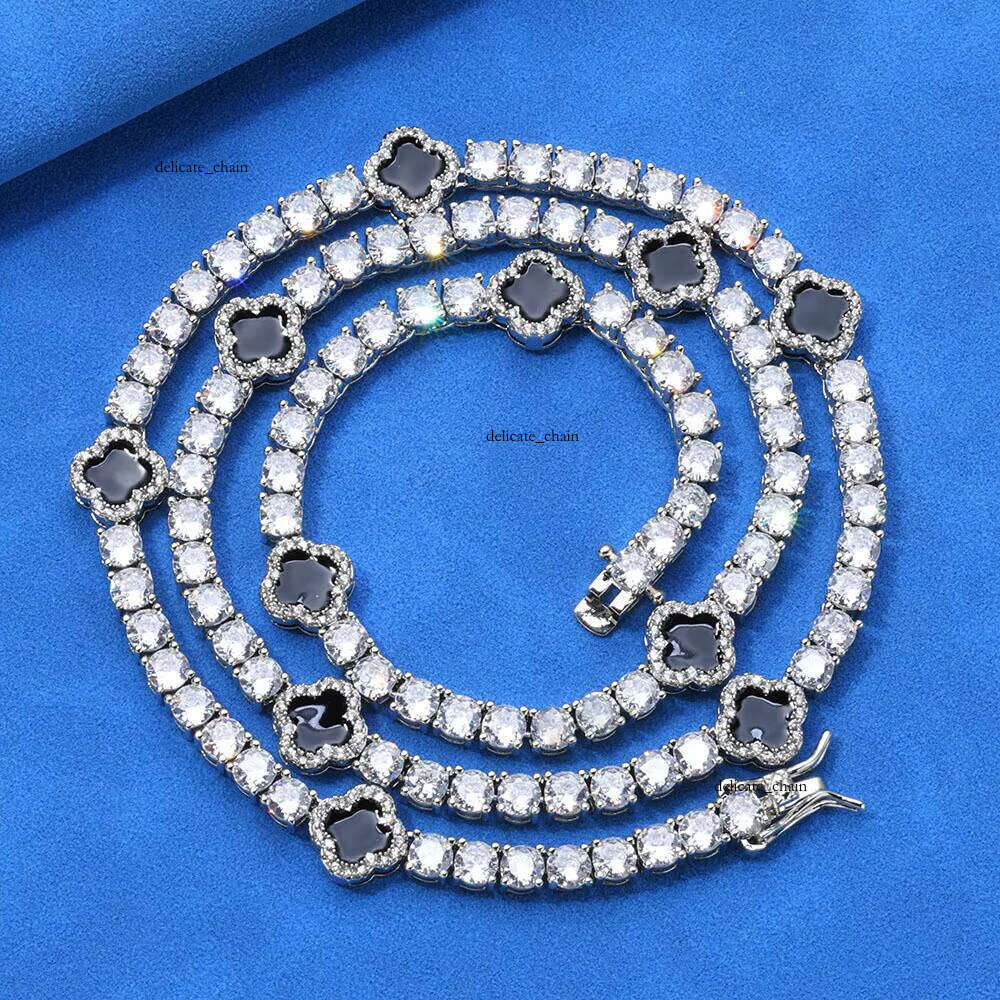 Women's Platinum Hiphop Jewelry Four-Leaf Clover Tennis Chain Necklace with VVS Moissanite Gift